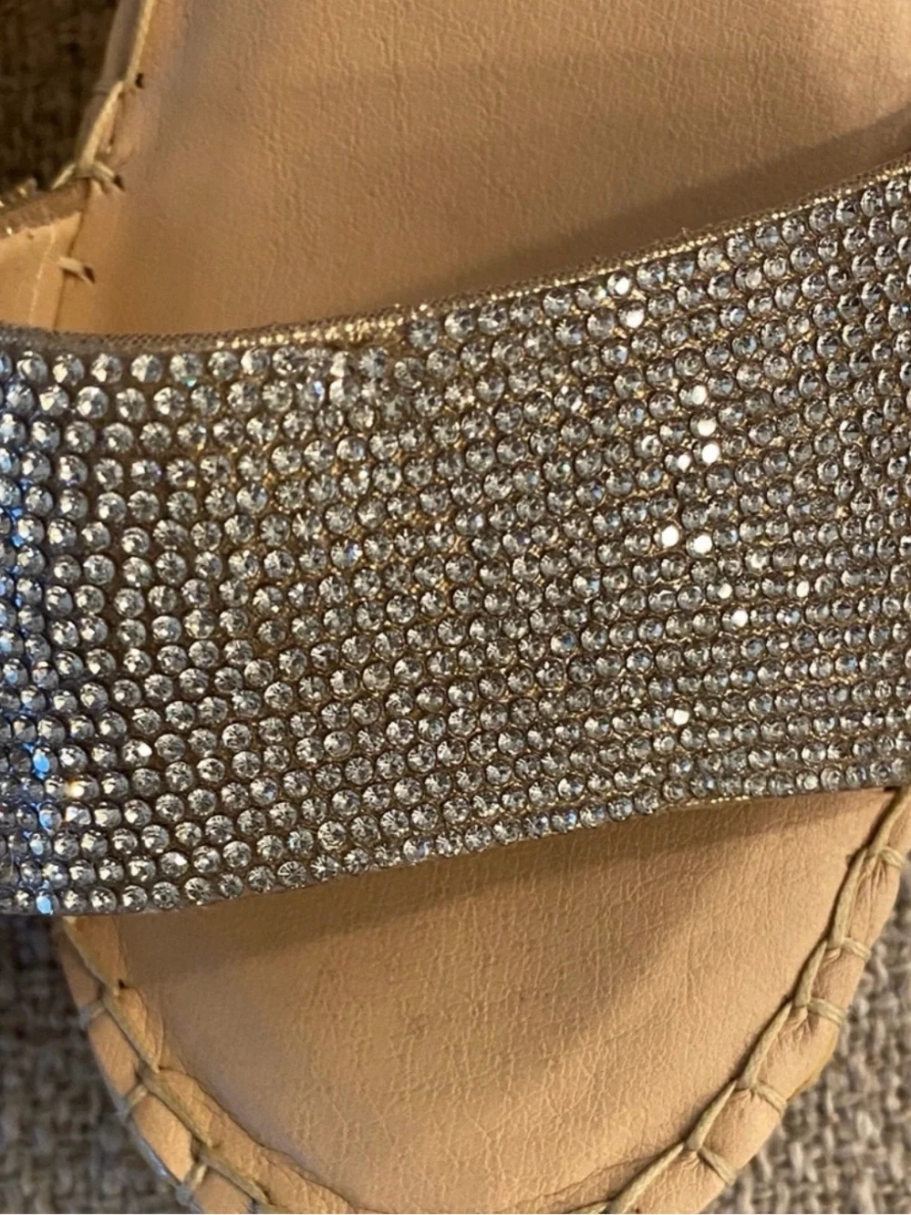 Alex Marie Rhinestone Espadrille Wedge Sandals Tan 6.5M